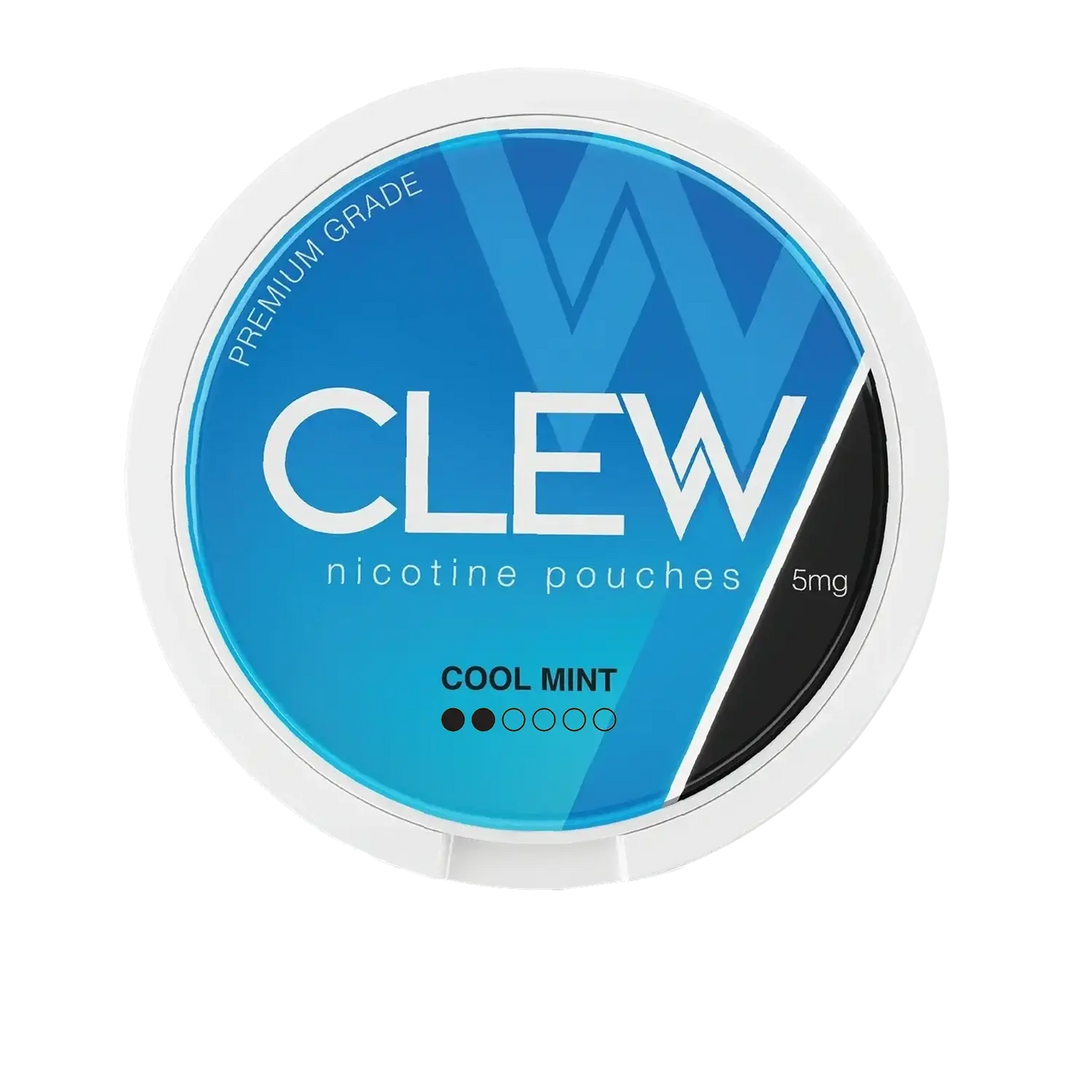 CLEW cool mint nicotine pouches container with blue and white design on a white background
